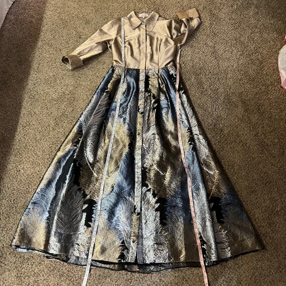 Teri Jon Rickie Freeman Feather Jacquard Full Length Gown Used Formal 4 - Picture 7 of 16